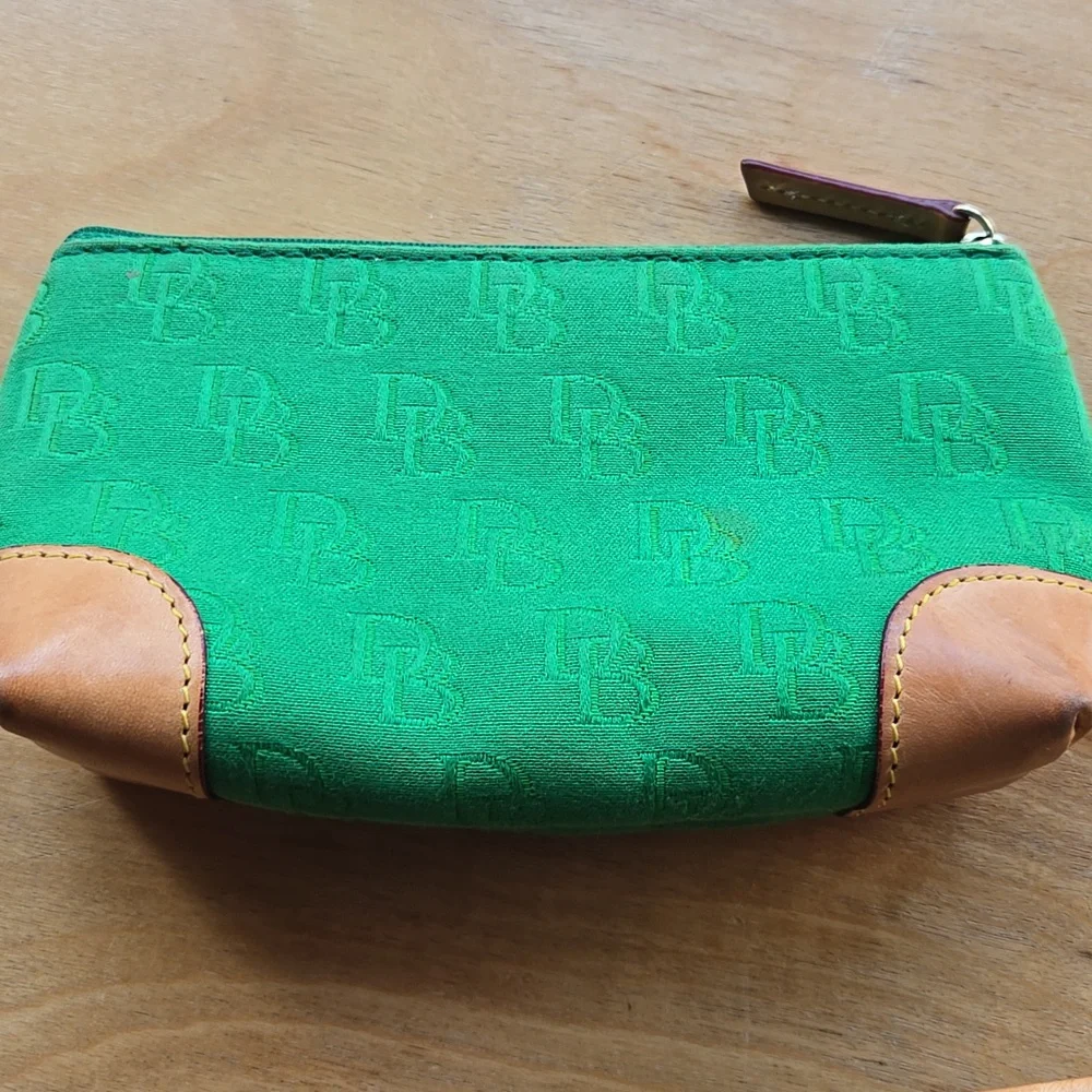 Dooney &Bourke Green and Tan Suede Tote with Leather Trim - Picture 9 of 10